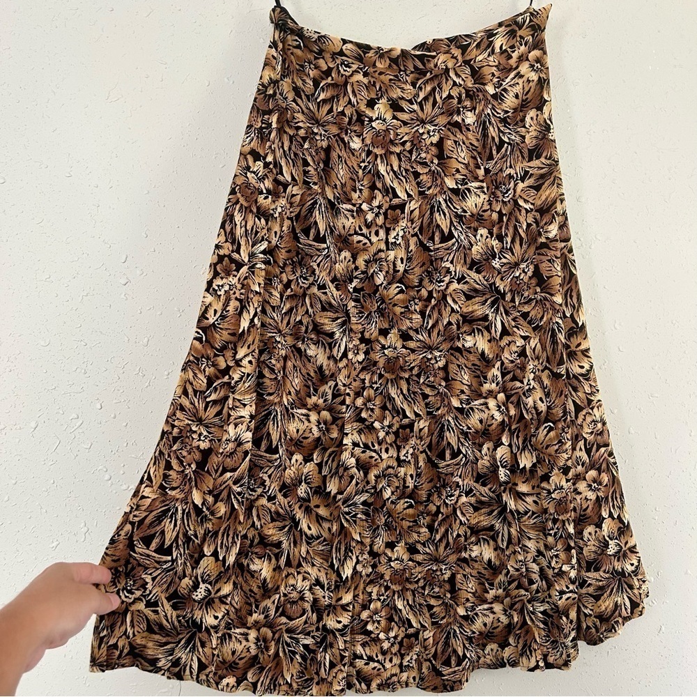 🦋 JH Collectibles Vintage Brown Yellow Floral Midi Skirt Size 14